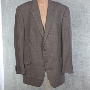 Joseph Abboud Sport Coat Mens 46 Brown Houndstooth Wool 2 Button Blazer Made USA